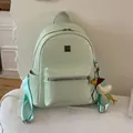 Zaino vintage verde menta con trama intrecciata per studenti con ciondolo a forma di anatra - Con Ciondolo / Verde