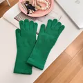 Cozy emerald green knitted touch-screen winter gloves for women stylish protection - Stretchy / Green