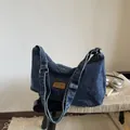 Κομψή vintage μπλε τζιν τσάντα hobo με ρυθμιζόμενο λουράκι ώμου για γυναίκες - S / Σκούρο μπλε