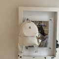 Zaino vintage in tessuto crema, grande capacità per scuola e pendolarismo - Con Ciondolo / Bianco