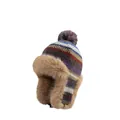 Warm winter trapper hat for women with knitted stripes and cozy faux fur lining - 56-58cm / Khaki