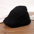 Women's warm winter black cable knit ivy flat cap vintage British style beret hat - 56-58cm / Black