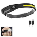 Outdoor black silicone COB LED headlamp with wave induction and USB-C charging cable kit - 1 COB Strip White Light / Black