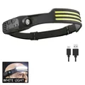 Professional rechargeable COB LED silicone headlamp with motion sensor and white light mode - 3 COB Strips White Light / Black