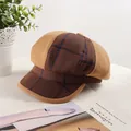 Vintage brown plaid newsboy hat for women, elegant autumn and winter painter hat - 56-58cm / Camel