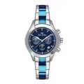 Detalle del reloj BS Bee Sister con correa de acero azul y plata y esfera multifunción - Plateado Azul
