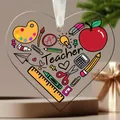 Detail of heart-shaped acrylic teacher ornament with school stationery illustrations. - Teacher Stationery (7) / 8x8x0.3cm