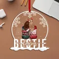 Detail view of acrylic Christmas ornament featuring two friends and Bestie forever text - Besties Hug (12) / 8x8x0.3cm