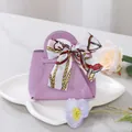 Sac cadeau élégant en cuir violet avec nœud en soie pour les bonbons de mariage - Violet + Foulard