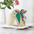 Élégant sac de mariage en cuir vert clair avec un nœud en soie coloré pour cadeaux - Vert Matcha + Foulard