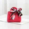 Petit sac cadeau de mariage en similicuir rouge avec nœud en ruban à motifs élégant - Rose Rouge + Foulard