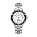 Reloj de mujer de acero inoxidable plateado con esfera blanca y bisel negro - Diseño Estilo Buceo (B0902) / Plata Clásica