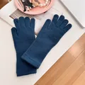 Winter dark blue knitted wool gloves with touch-screen finger openings and long ribbed cuffs - Stretchy / Navy Blue