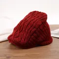 Cozy burgundy knitted newsboy hat for winter featuring a classic cable knit texture - 56-58cm / Burgundy
