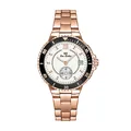 Detalle del reloj BS Bee Sister de mujer en acero inoxidable oro rosa con bisel negro - Diseño Estilo Buceo (B0902) / Rosa oro