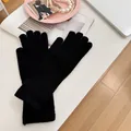Elegant black knitted wool gloves for winter warmth and style, perfect for daily wear - Stretchy / Black