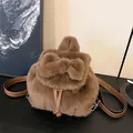 Brown stylish faux fur mini backpack with cute ears and adjustable straps for women. - Brown