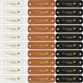 Detailansicht von handgefertigten Lederetiketten in Weiß, Braun und Schwarz zum Nähen - Gemischte Farben (10 Stück pro Stil) / 30er Pack