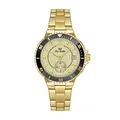 Vista detallada del reloj multifunción para mujer BS Bee Sister de acero inoxidable dorado - Diseño Estilo Buceo (B0902) / Oro de lujo