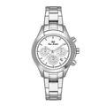 Vista detallada del reloj para mujer BS Bee Sister con correa de acero y esfera blanca. - Plata Clásica