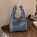 Large stylish blue and grey checkered casual bucket bag for women summer style - Blue