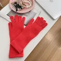 Warm red knitted touchscreen gloves with ribbed long cuffs for winter chic fashion - Stretchy / Rose Red