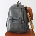 Mochila informal gris vintage de gran capacidad en piel sintética para viajes y escuela - Gris