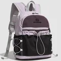 Détail frontal du sac à dos violet avec logo NORTHNANSEN et poches en filet noir - Violet Brume Noir Fumée