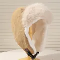 Women's khaki corduroy trapper hat with white faux fur lining for winter warmth - 56-58cm / Khaki