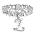 Iced-Out Silber Gliederkette Fußkettchen mit Kristall-Schmetterling und Buchstabe Z - Buchstabe Z Stil / Silber