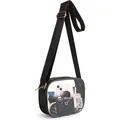 Vista dettagliata di una piccola borsa a tracolla trasparente con oggetti personali - Nero