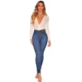 Σέξι γυναικείο στενό ελαστικό τζιν με ψηλή μέση σε μπλε χρώμα με κουμπιά μπροστά στυλ - XL / Bottoms / Σκούρο μπλε
