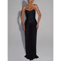 Elegant black strapless sequined evening gown with slim-fit floor-length silhouette - S / Top And Bottom / Black