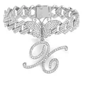 15mm silberne Iced Out Panzerkette Fußkette mit Schmetterling und Buchstabe K Anhänger - Buchstabe X Stil / Silber