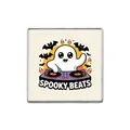 Cute Halloween ghost DJ metal enamel pin Spooky Beats with bats and candy corn design - Square Style (ZP3825) / ZP3825