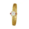 Reloj vintage dorado para mujer con correa de cadena, bisel de cristal y esfera de nácar - Oro Blanco Strass Rojo