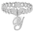 Iced-out Hip-Hop Schmetterlings-Fußkettchen mit funkelndem Buchstaben-Y-Anhänger in Silber - Buchstabe Y Stil / Silber