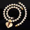 Hip-hop gold finish heart link chain necklace with an iced out broken heart pendant - Heart Pendant Necklace And Bracelet Set / Gold
