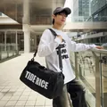 Stylish large black nylon travel duffel bag with bold white TIDE RICE letter print - With Tag / Black