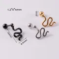 Detailed view of snake shaped stainless steel piercings with exact dimensions 13x8.5mm - Flat Snake Stud Earring / 1.2x6x4mm / Steel