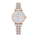 Elegante reloj Bee Sister para mujer con esfera llena de pedrería y correa de metal bicolor. - Oro Rosa Bicolor