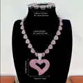 Luxuriöses Set aus Halskette und Armband mit rosa Herz-Anhänger und Strasssteinen Hip-Hop - Herz Anhänger Halskette Und Armband / Rosa