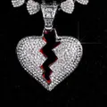 Iced out hip hop broken heart pendant necklace featuring red drip oil and sparkling rhinestones - Pendant Only (Without Chain) / Silver