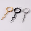 Detail view of three-color stainless steel snake hoop earrings with 10mm diameter - Snake Pendant Hoop Earring / 10mm Inner Diameter / Steel