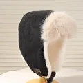 Premium black corduroy winter ushanka hat featuring cozy beige faux fur lining and ear flaps - 56-58cm / Black
