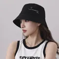Stylish black bucket hat for women with minimalist embroidered design - 56-58cm / Black