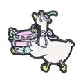 Cartoon white goose enamel pin holding books wearing a pink flower hat and bow tie - Reading Goose With Flower Hat Style (QHXZ6490)