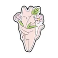 Cute pink cartoon cat enamel pin holding colorful spring flowers as a creative fashion accessory - Cat Holding Flowers (QHXZ6624) / Pink Style