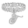 Vereiste Schmetterling-Kubaner-Fußkette mit funkelndem Kristall-Buchstaben J in Silber - Buchstabe T Stil / Silber