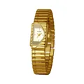 Reloj vintage de oro de lujo con esfera geométrica asimétrica y correa de metal estriado - Dorado Blanco